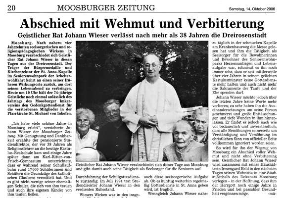 Geistlicher Rat Johann Wieser verl�sst nach mehr als 38 Jahren die Dreirosenstadt - 2006