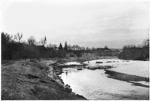 Blick von der Isar zur Pfarrkirche Volkmannsdorf, 1939