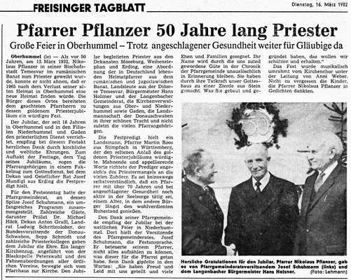 Pfarrer Nikolaus Pflanzer, *1908 - 50 Jahre Priester 1982