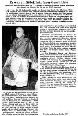 Geistlicher Rat Marianus Mock, Er war ein St�ck Inkofener Geschichte, MZ Oktober 1979