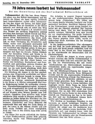 70 Jahre neues Isarbett bei Volkmannsdorf, 12.12.1964