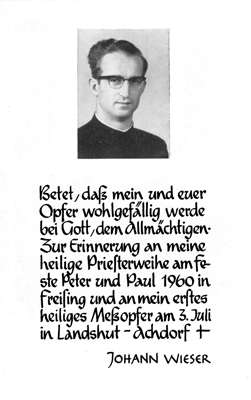1960 Primiz-Bildchen Johann Wieser *1932
