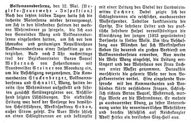 Bezirks-Feuerwehr-Inspektion  Volkmannsdorferau, nach 1935