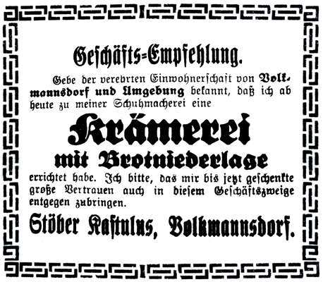 Anzeige Kramerei von Kastulus St�ber 1924