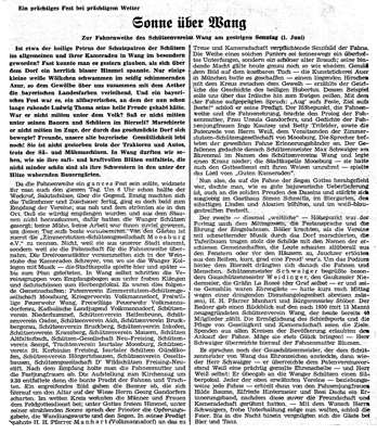 Bericht �ber Fahnenweihe des Sch�tzenverein Wang am 01. Juni 1958