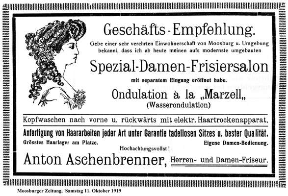 Gesch�fts-Empfehlung von Anton Aschenbrenner, MZ 11.10.1919
