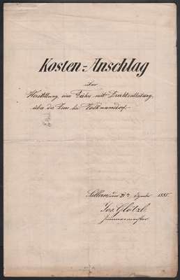 1885 - Kosten-Anschlag �ber Herstellung einer F�hre mit Drahtseilleitung �ber die Isar bei Volkmannsdorf