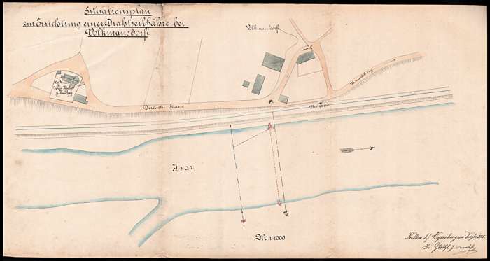 1885 - Situationsplan zur Errichtung einer Drahtseilf�hre bei Volkmannsdorf
