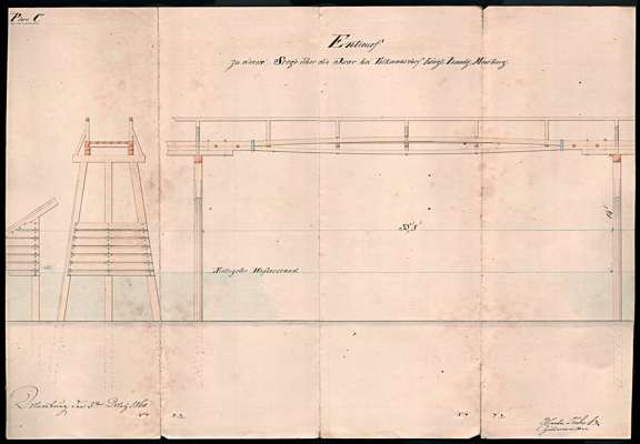 1860 - Entwurf zu einem Stege �ber die Isar bei Volkmannsdorf Kgl. Landgericht Moosburg