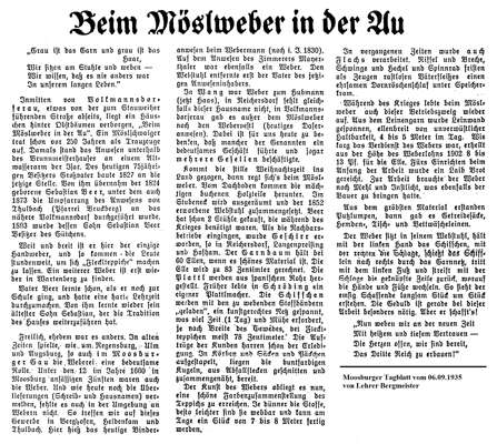 Beim M�slweber in der Au, Moosburger Tagblatt vom 06.09.1935