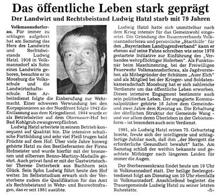 Nachruf Ludwig Hatzl *19.02.1916 †30.09.1995