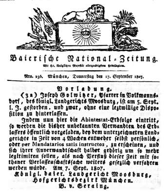 †05.09.1807 Pfarrer Joseph Golwitzer