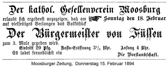 KGV Moosburg, Theater 1894, Der B�rgermeister von F�ssen