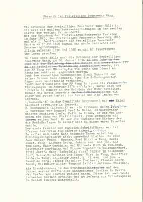 (Entwurf) Chronik der Freiwilligen Feuerwehr Wang, 1981