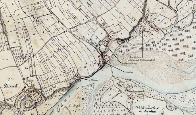 Kartenausschnitt mit Flurplan von Volkmannsdorf 1857