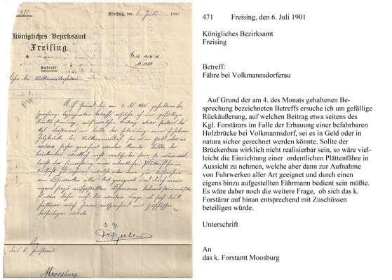 6. Juli 1901 F�hre bei Volkmannsdorferau