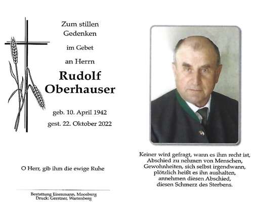 Sterbebildchen Rudolf Oberhauser, *10.04.1942 †22.10.2022