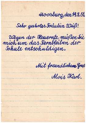 1951 - wegen Heuernte Fernbleiben von der Schule