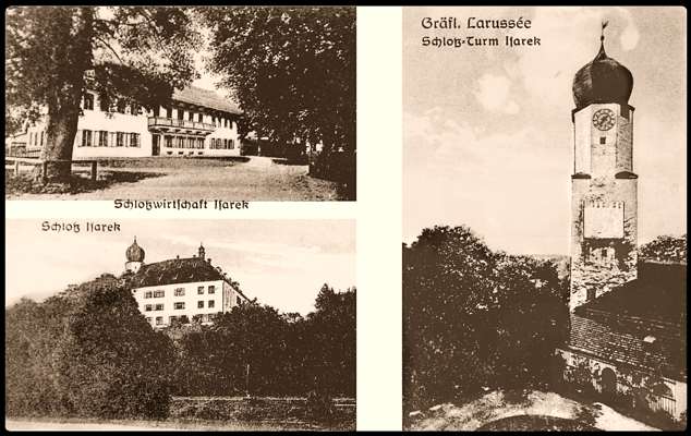 Postkarte Schlo�turm Isareck, Schlo�wirtschaft und Schlo�