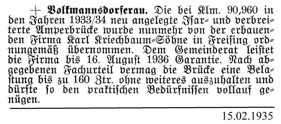 Zeitungsbericht vom 15.02.1935