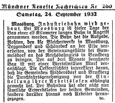 1932 - 11 Km Industriebahn werden gebaut