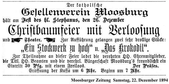 KGV Moosburg, Theater Weihnachten 1894, Ein Stockwerk zu hoch - Das KrokodilKGV Moosburg, Theater Weihnachten 1894, Ein Stockwerk zu hoch - Das Krokodil