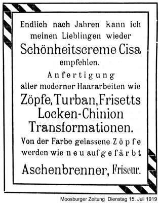 Anzeige Friseur Aschenbrenner, 1919