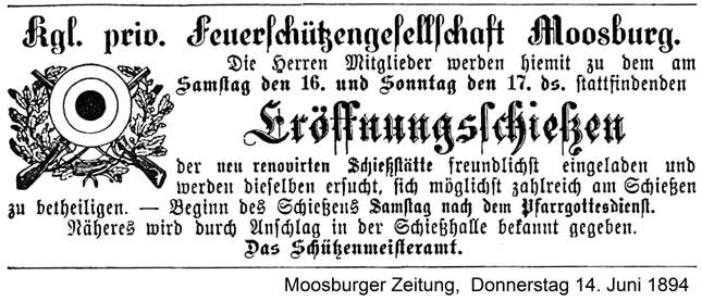 Kgl. priv. Feuersch�tzen-Gesellschaft Moosburg - Er�ffnungsschie�en 1894