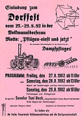 Einladung zum Dorffest 27. - 29.08.1982 Volkmannsdorferau