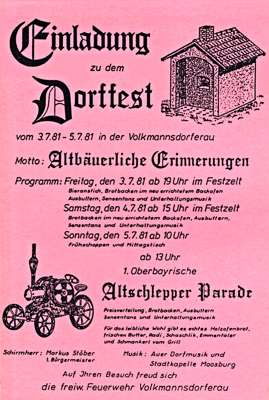 Einladung zum Dorffest 03.07. - 05.07.1981 Volkmannsdorferau