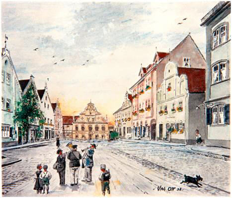 Herrnstrasse, Aquarell von Valentin Ott 1938