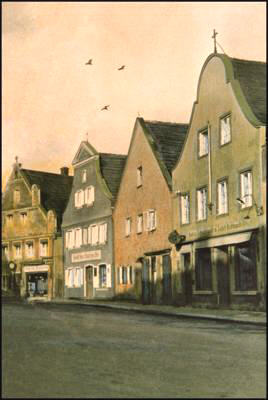 Auf dem Gries, colorierte Photographie von Valentin Ott um 1940