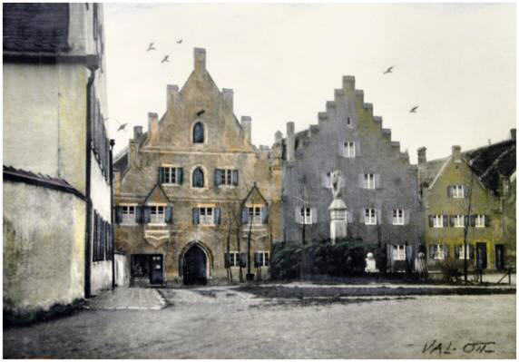 Auf dem Plan, colorierte Photographie von Valentin Ott um 1940