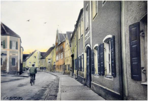 Blick zum Gries, colorierte Photographie von Valentin Ott um 1940