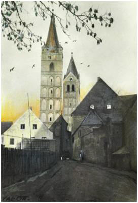 Rentamtstrasse, colorierte Photographie von Valentin Ott um 1940