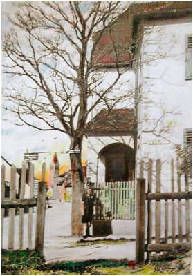 M�nchnerstrasse, Blick zum Forstamt, colorierte Photographie von Valentin Ott 1940