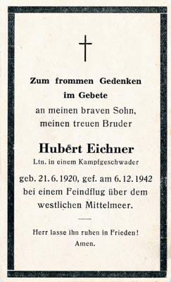Moosburg Sterbebildchen Hubert Eichner, 1942
