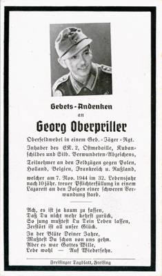 Moosburg Sterbebildchen Georg Oberpriller, 1944