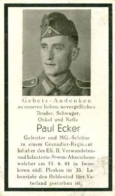 Moosburg Sterbebildchen Paul Ecker, 1944
