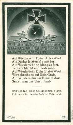 Vorderseite Sterbebildchen WK 2