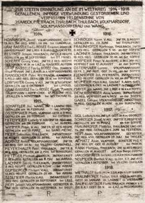 Inschrift Kriegerdenkmal 1914-1918 in Volkmannsdorf