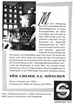 Anzeige S�d Chemie AG vom 14.06.1958 anl��lich 800 Jahre M�nchen