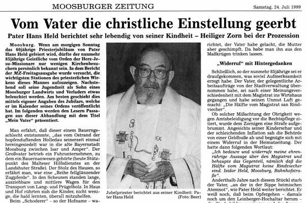 Vom Vater die christliche Einstellung geerbt - MZ vom 24. Juli 1999