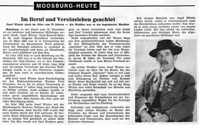 Nachruf Sepp Winter in der Moosburger Zeitung