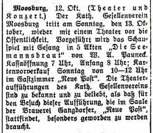 Ank�ndigung KGV Theater im Moosburger Tagblatt 1929