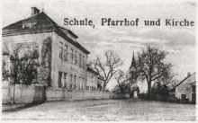 Schule, Pfarrhof und Kirche, Ausschnitt Postkarte 1929