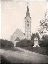 Pfarrkirche Volkmannsdorf mit Kriegerdenkmal, Postkarte um 1930