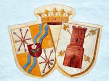 Schlo� Isareck 2015, Wappen �ber dem Ausgang des Innenhofs