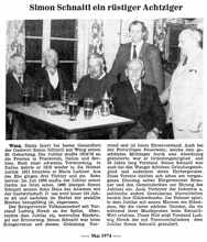 Simon Schnaitl (*1894 †1978), ein r�stiger Achtziger, Mai 1974