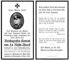 Sterbebildchen Reichsgraf Konrad von La Ros�e *1917 †1941